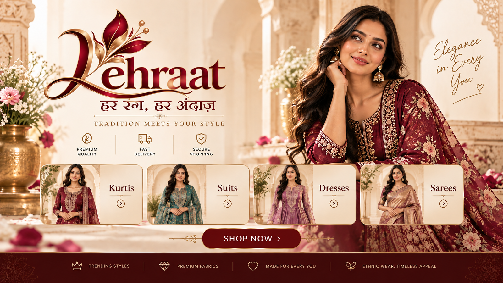Lehraat Indian ethnic wear - Kurtis, Suits, Dresses, Sarees